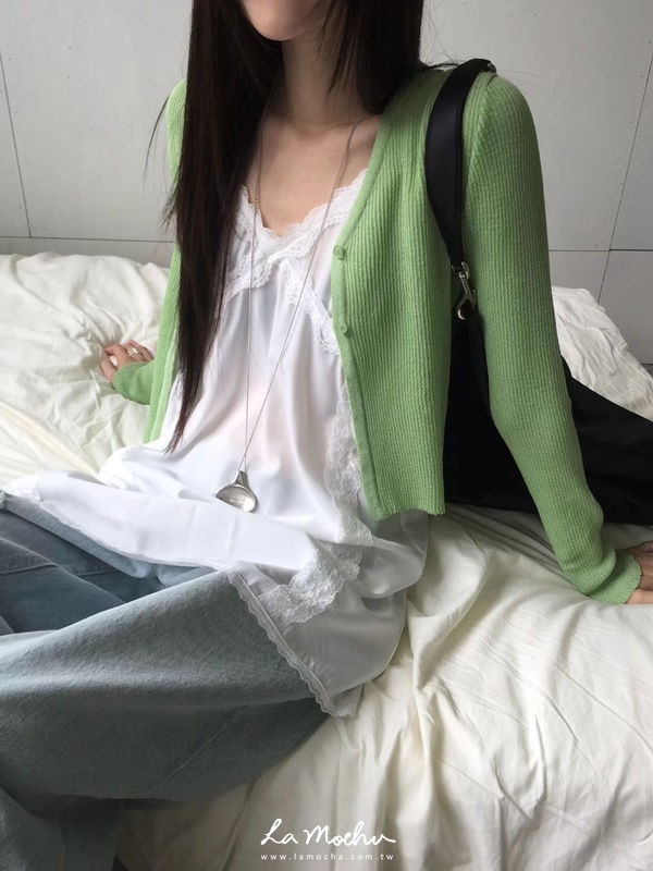 同色扣透紗坑條外套